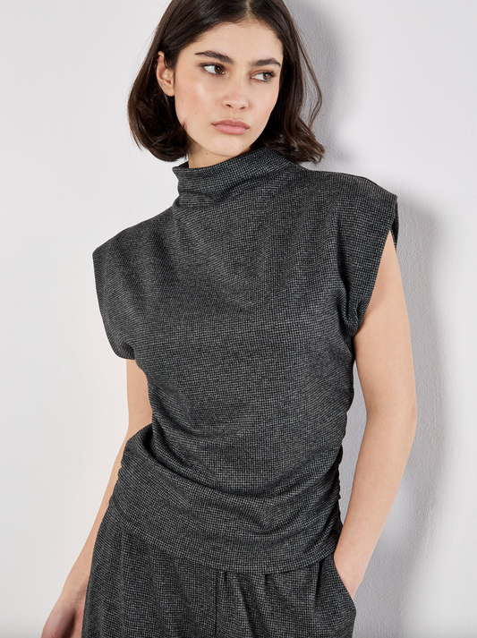 Mini Dogtooth High Neck Ruched Top