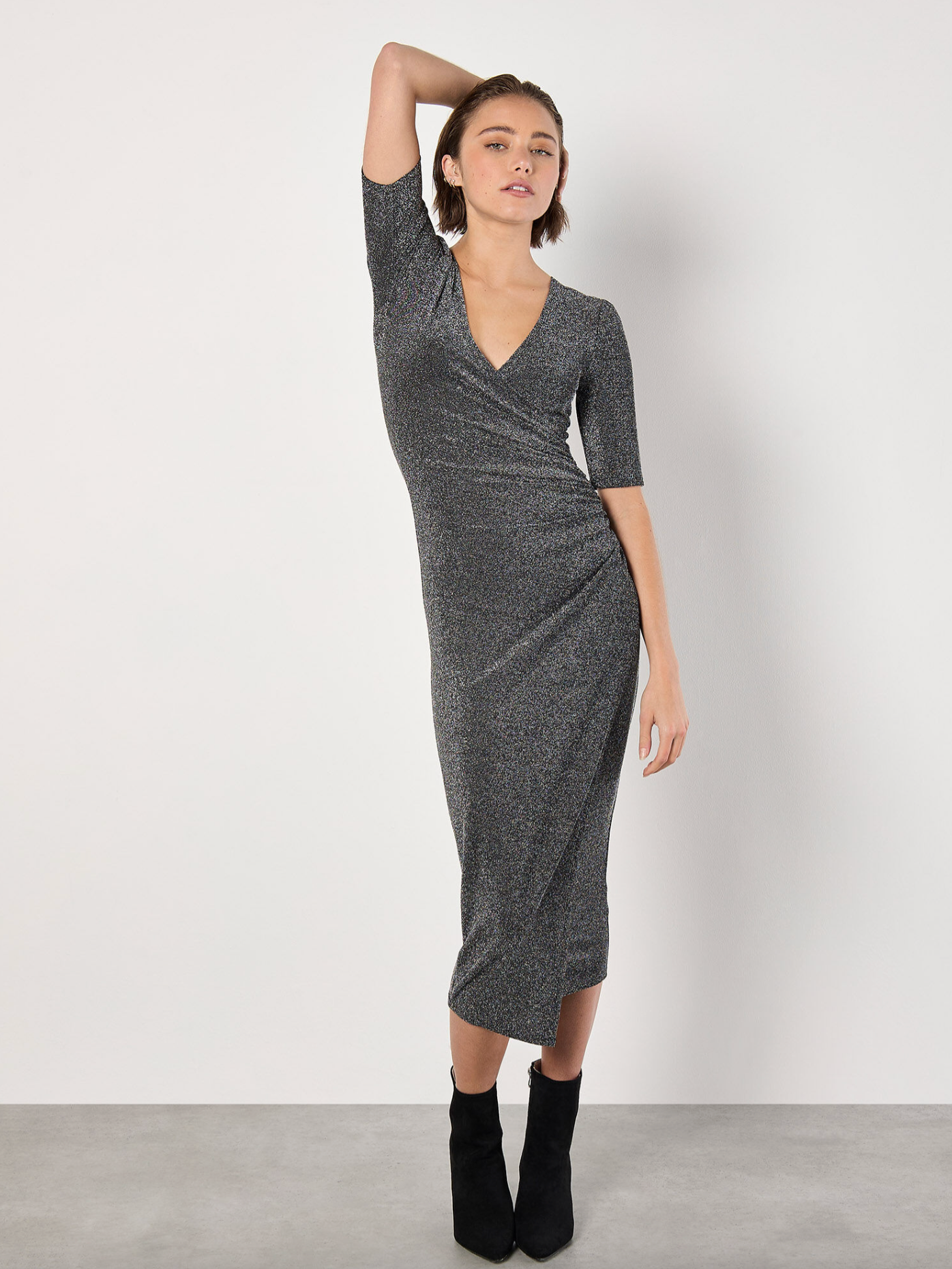 Foil Sparkle side Ruched Dress
