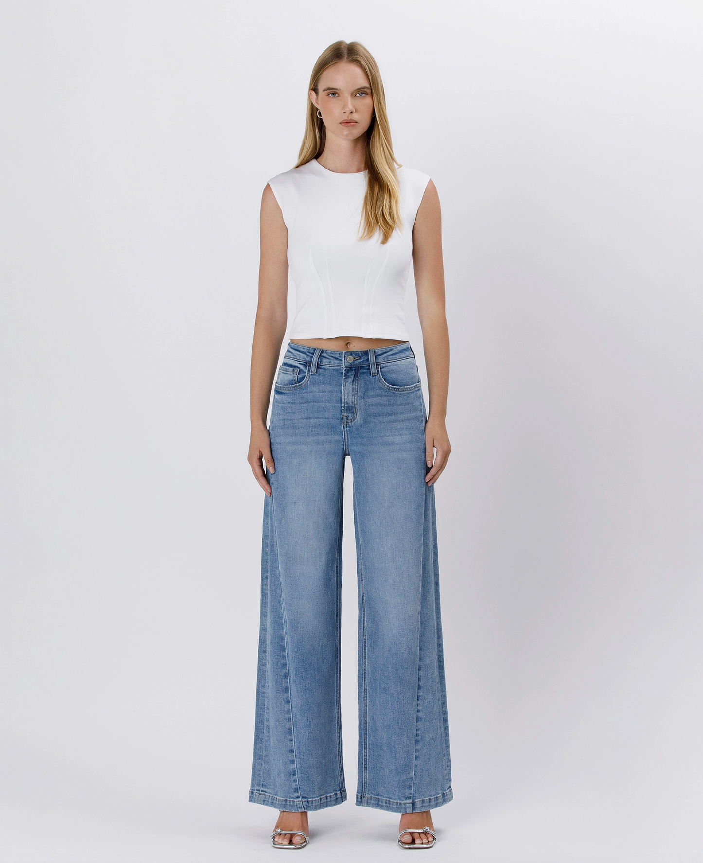 Olivia High Rise Seam Detail Palazzo Jeans (Enthuse)