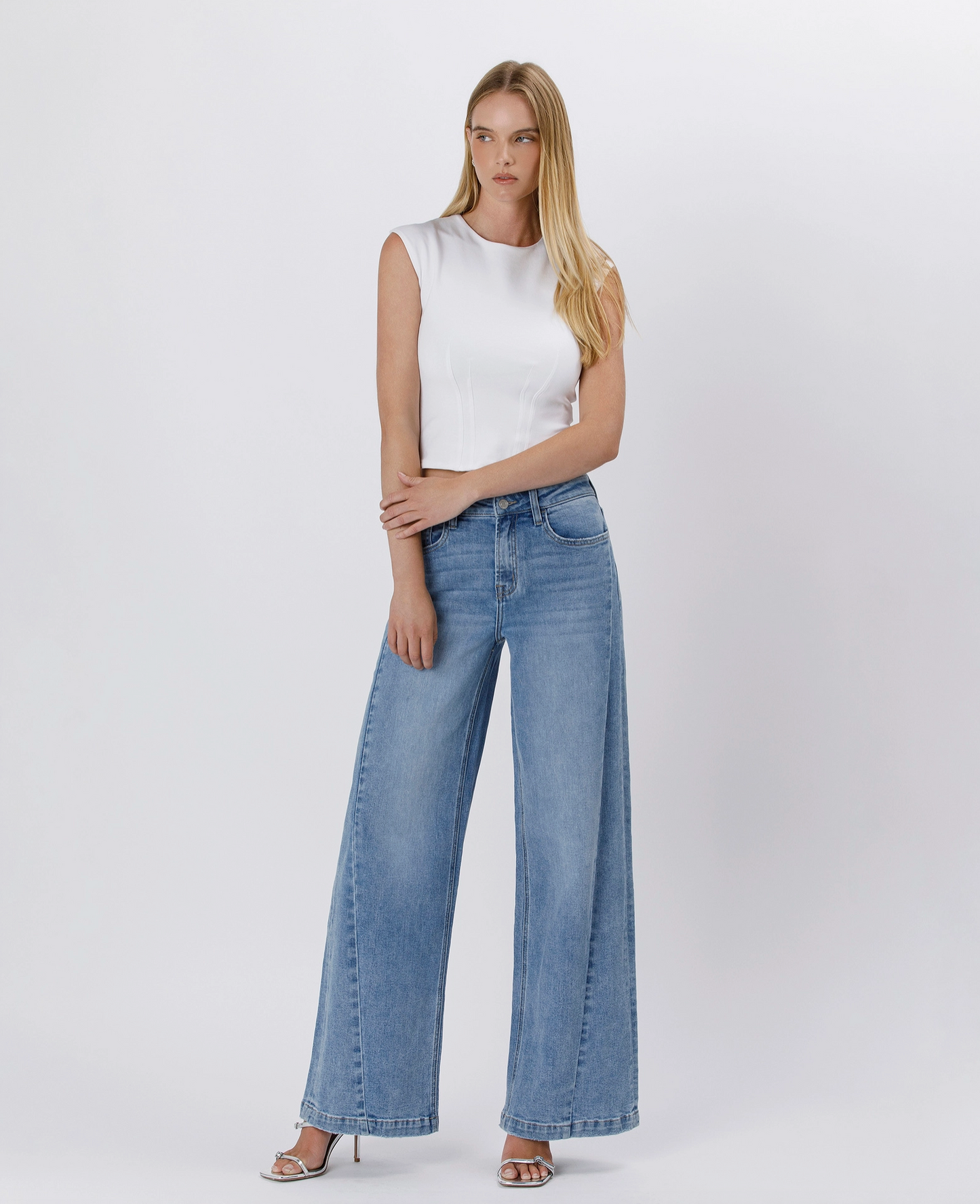 Olivia High Rise Seam Detail Palazzo Jeans (Enthuse)