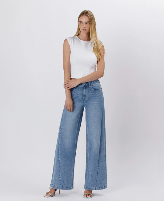 Olivia High Rise Seam Detail Palazzo Jeans (Enthuse)