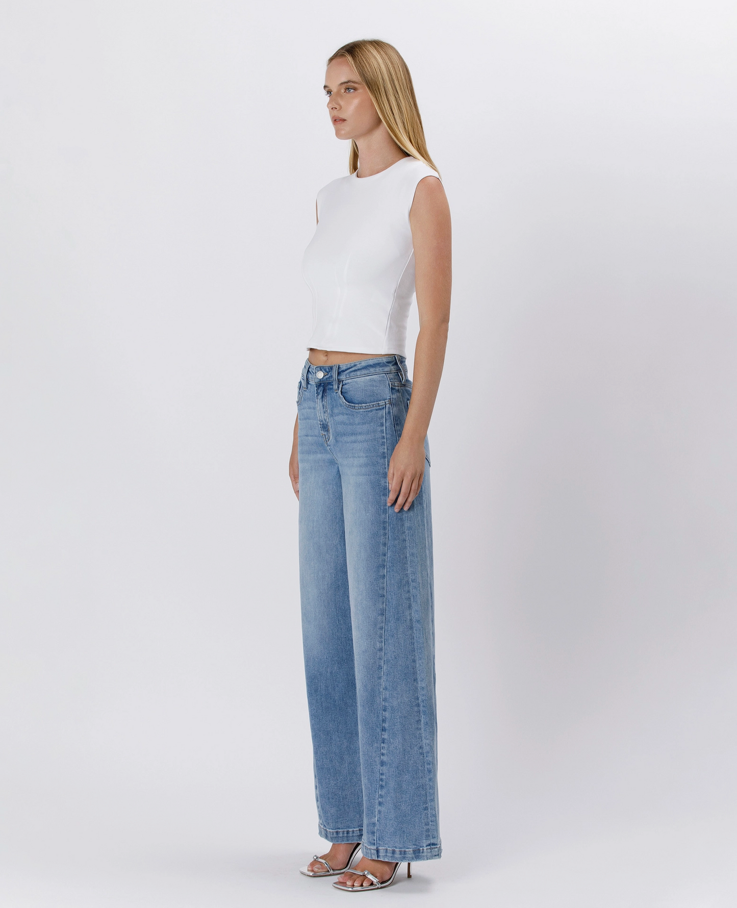 Olivia High Rise Seam Detail Palazzo Jeans (Enthuse)