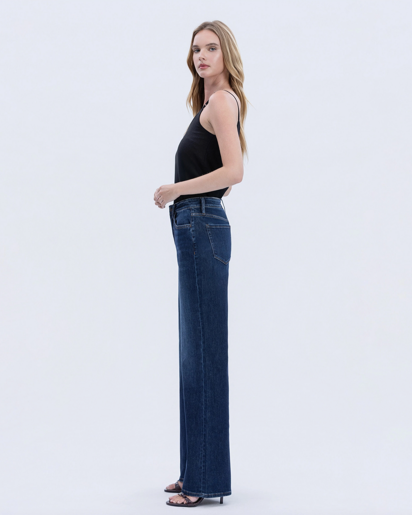 Olivia Super High Rise Full Length Dark Wash Wide Jeans (Jewel)