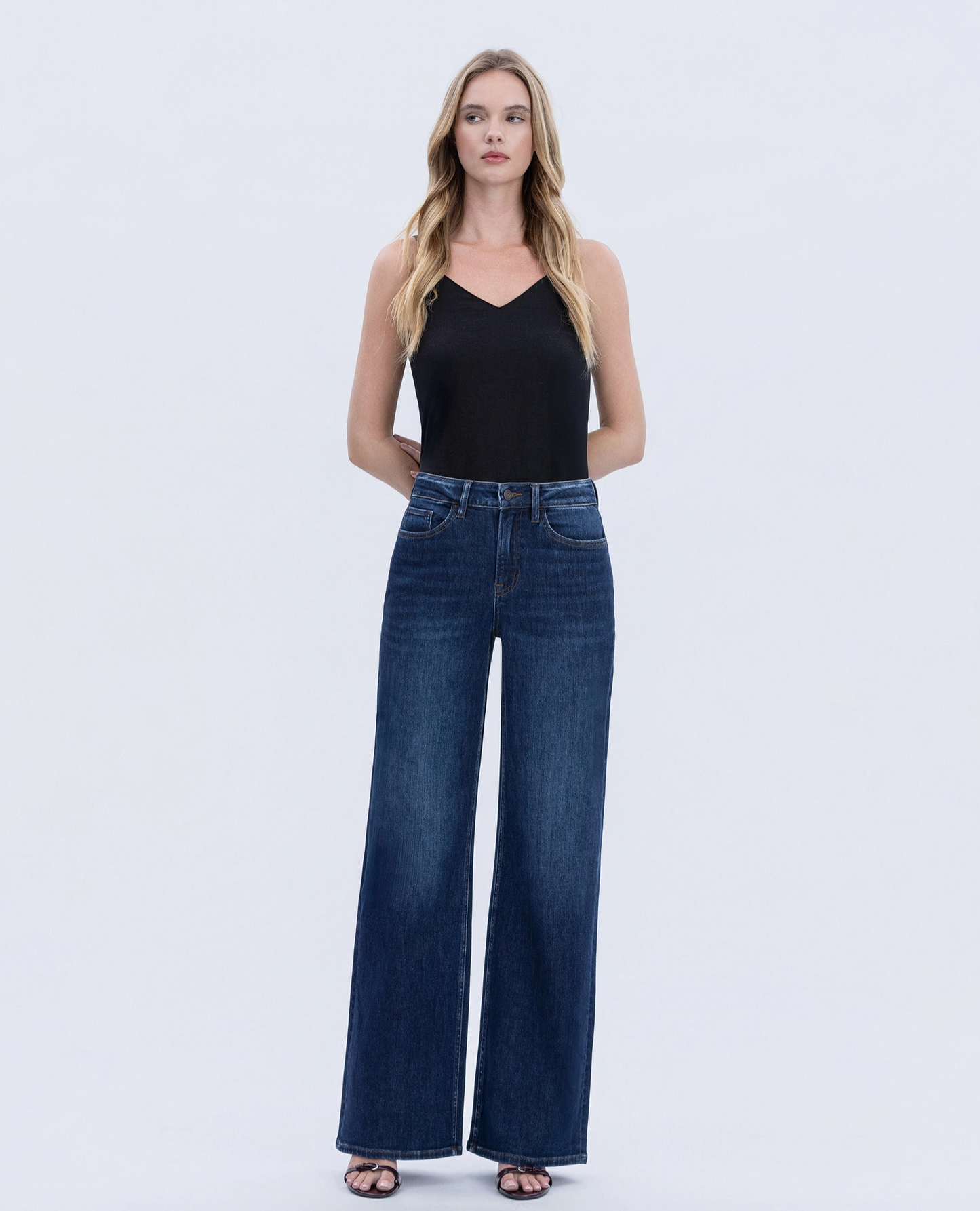 Olivia Super High Rise Full Length Dark Wash Wide Jeans (Jewel)