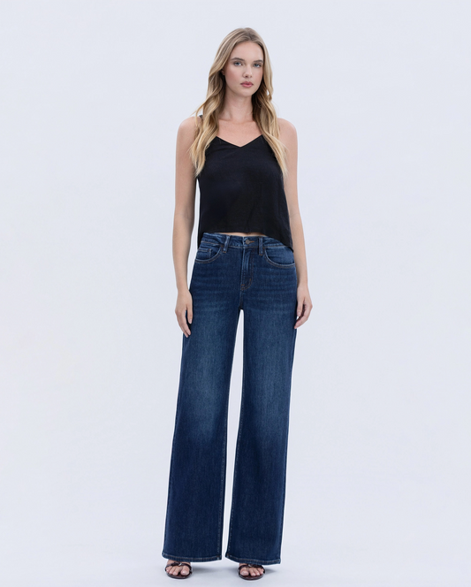 Olivia Super High Rise Full Length Dark Wash Wide Jeans (Jewel)