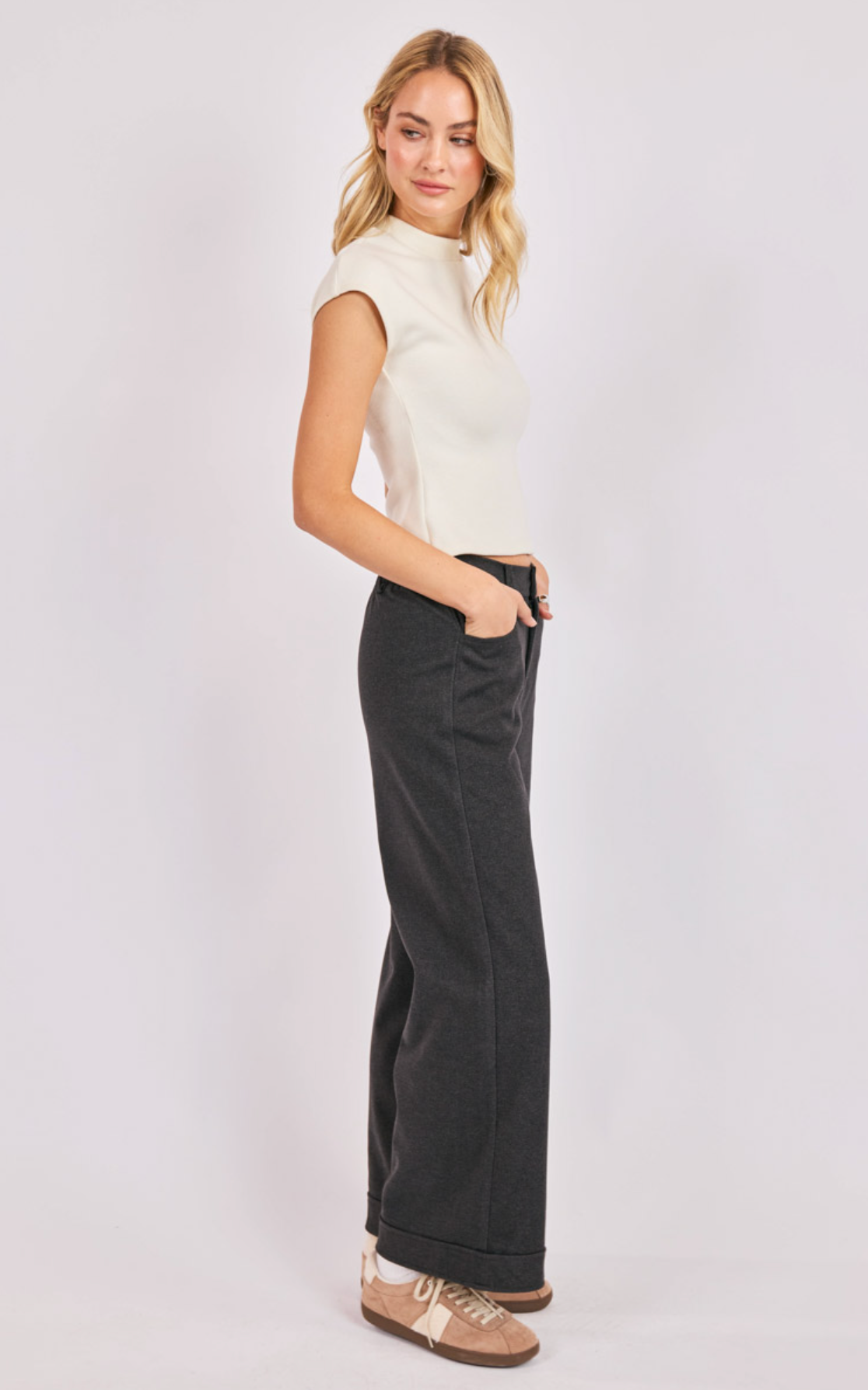 Downtown Mock Neck Sleeveless Top (Ivory)