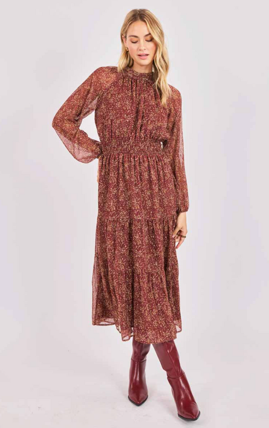 Candlelight Mockneck Tiered Midi Dress