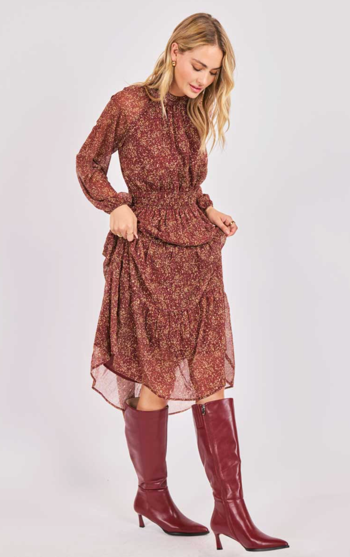 Candlelight Mockneck Tiered Midi Dress