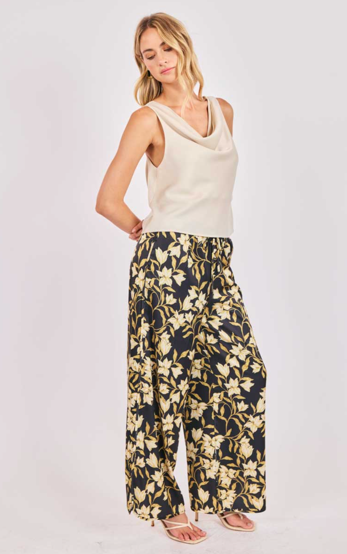 Last Night Cowl Neck Sleeveless Top (Ivory)