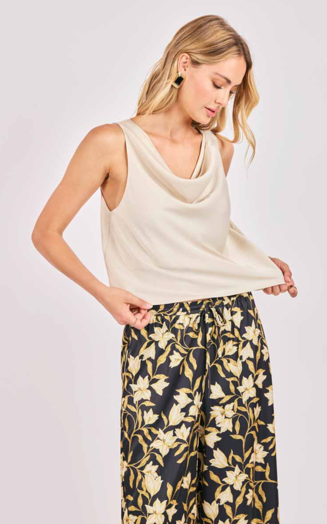 Last Night Cowl Neck Sleeveless Top (Ivory)