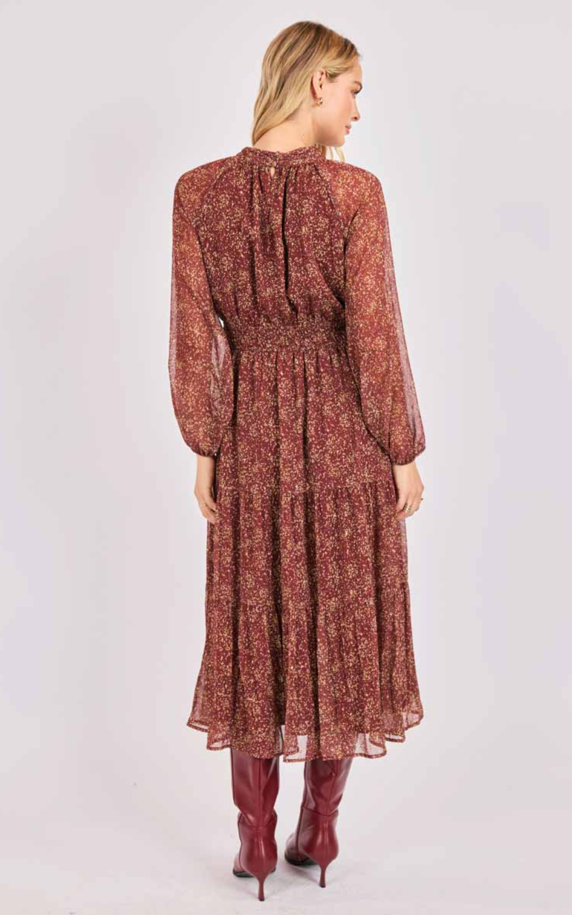 Candlelight Mockneck Tiered Midi Dress