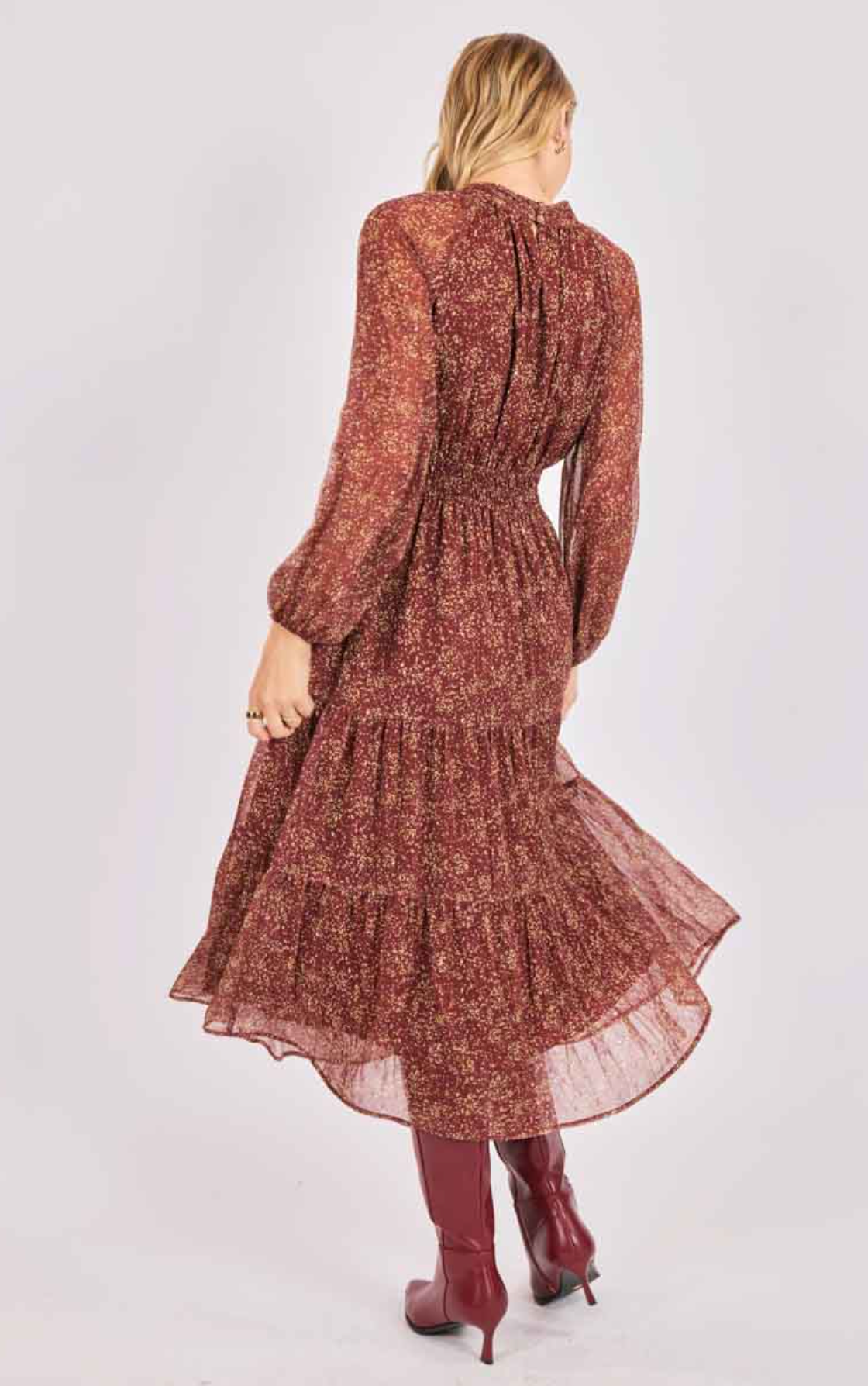 Candlelight Mockneck Tiered Midi Dress