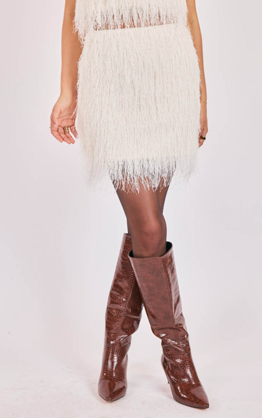 Angel Wings Fringe Mini Skirt (Ivory)