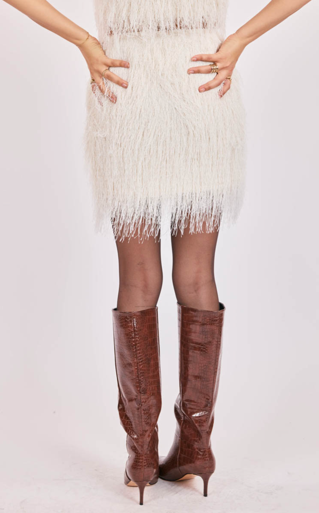 Angel Wings Fringe Mini Skirt (Ivory)