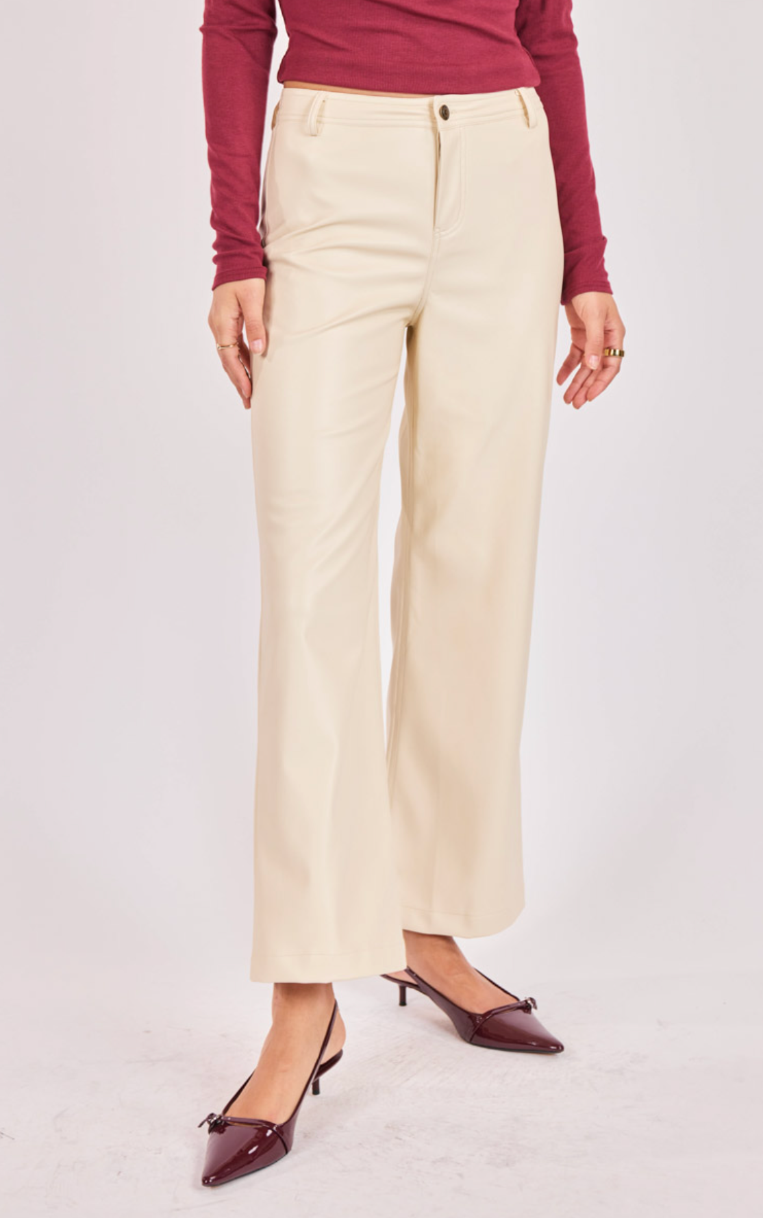 Night Vision Faux Leather Pants (Cream)