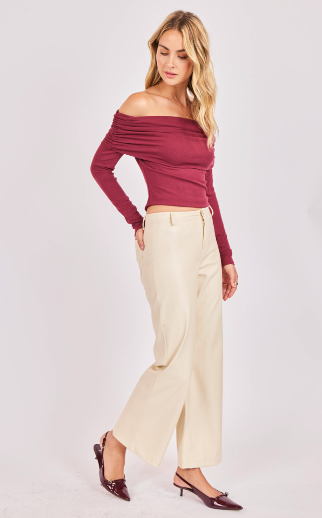 Night Vision Faux Leather Pants (Cream)