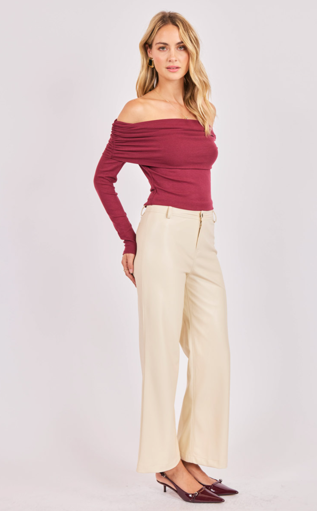 Night Vision Faux Leather Pants (Cream)