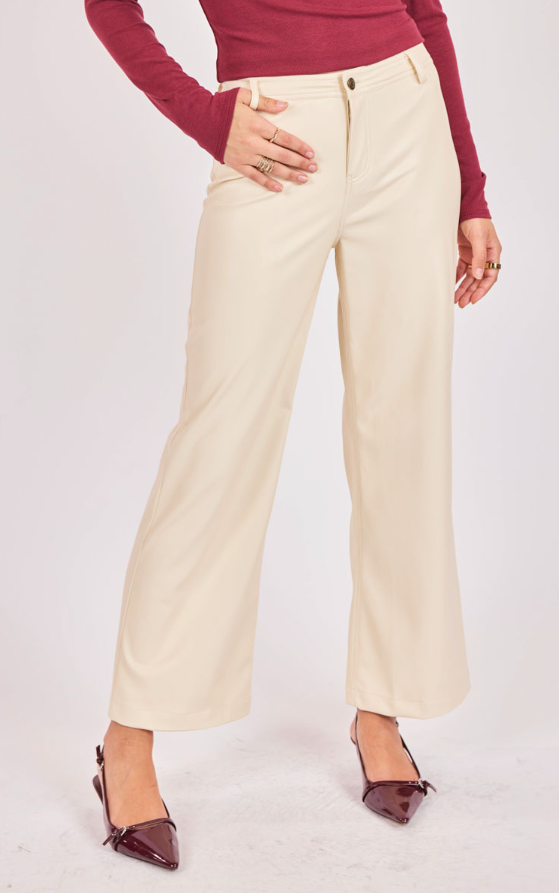 Night Vision Faux Leather Pants (Cream)