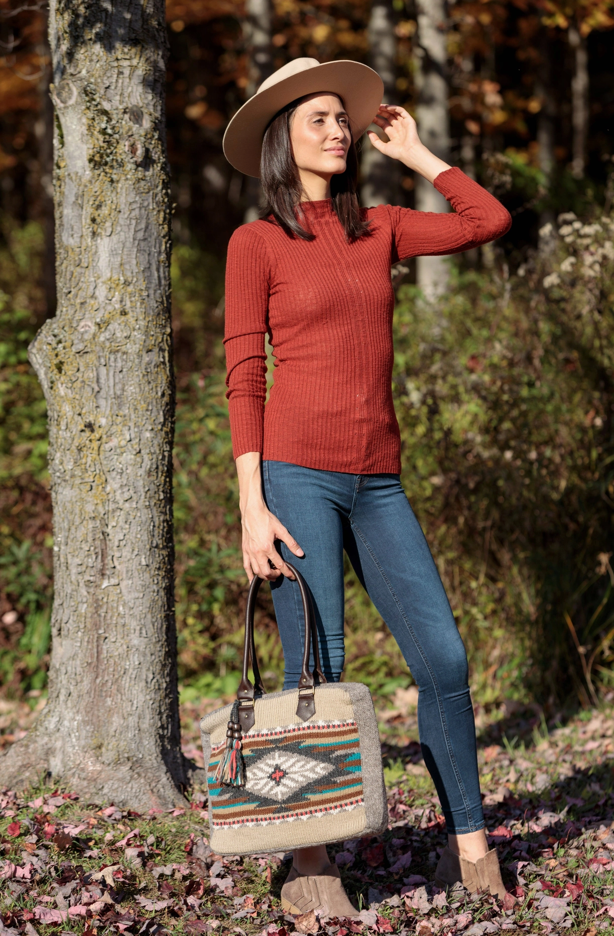 Dallas Southwestern Knit Handbag with Leather Straps