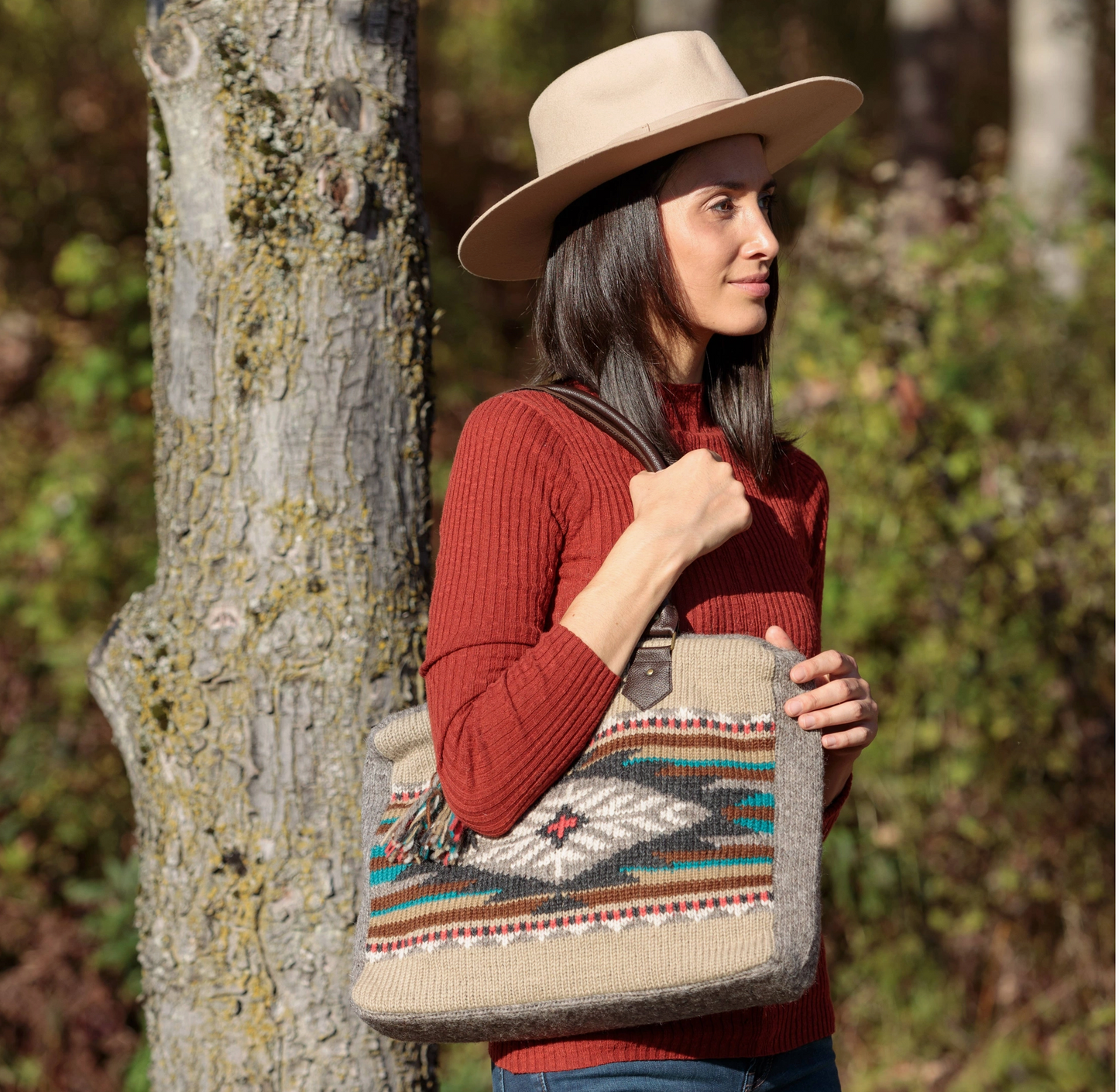 Dallas Southwestern Knit Handbag with Leather Straps