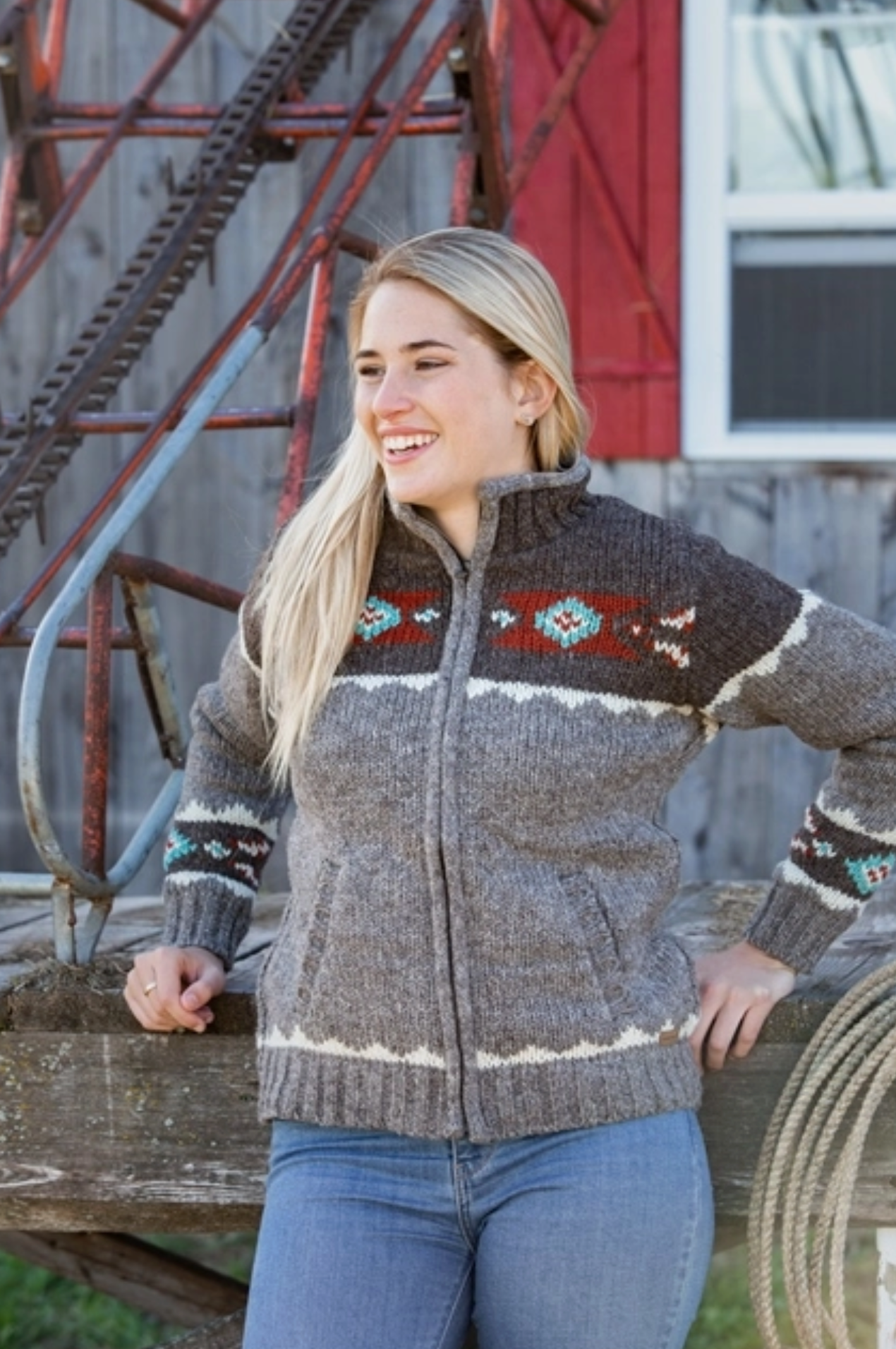 Mustang Wool Sweater – Cozy Western-Style Hand-Knit Cardigan