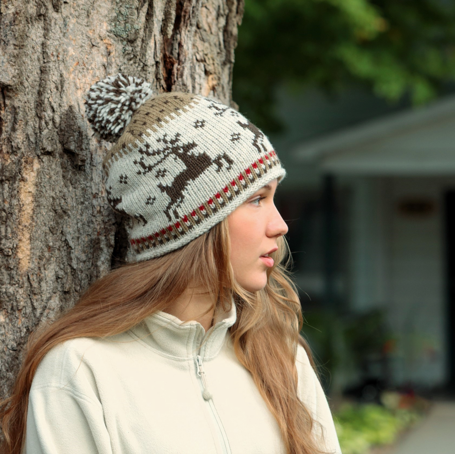 Yuletide Festive Wool Beanie Hat with Pom-Pom
