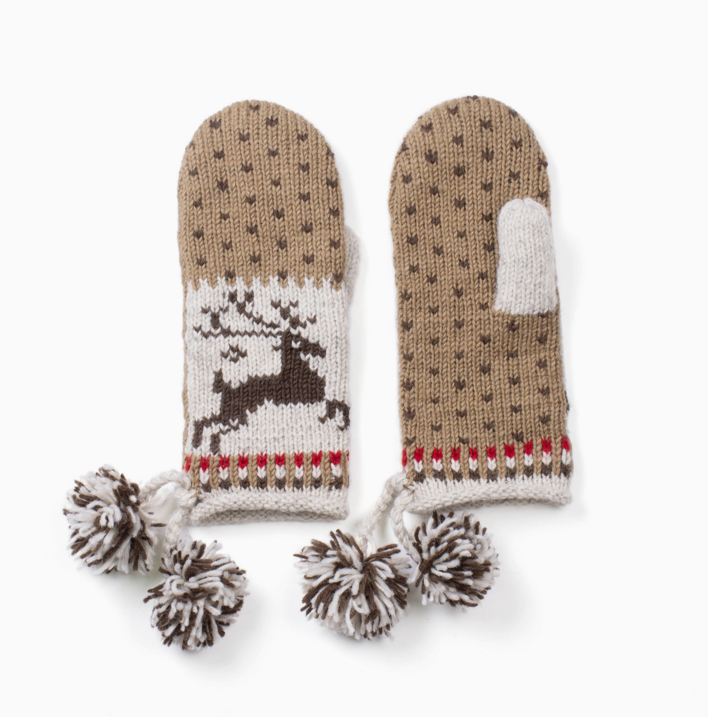Yuletide Festive Wool Mittens with Pom-Pom Tassels