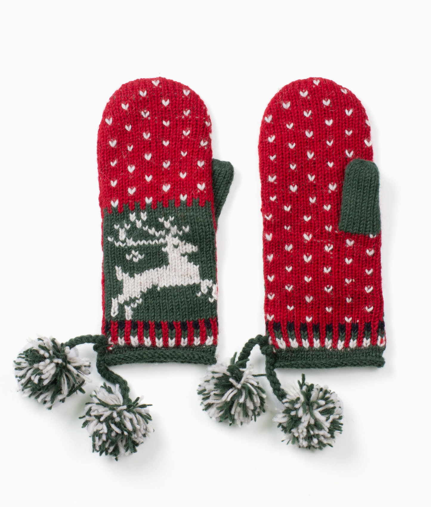 Yuletide Festive Wool Mittens with Pom-Pom Tassels