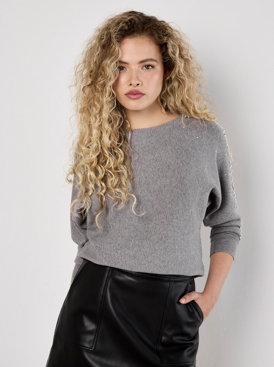 Pearl And Gem Embellished Batwing Sweater