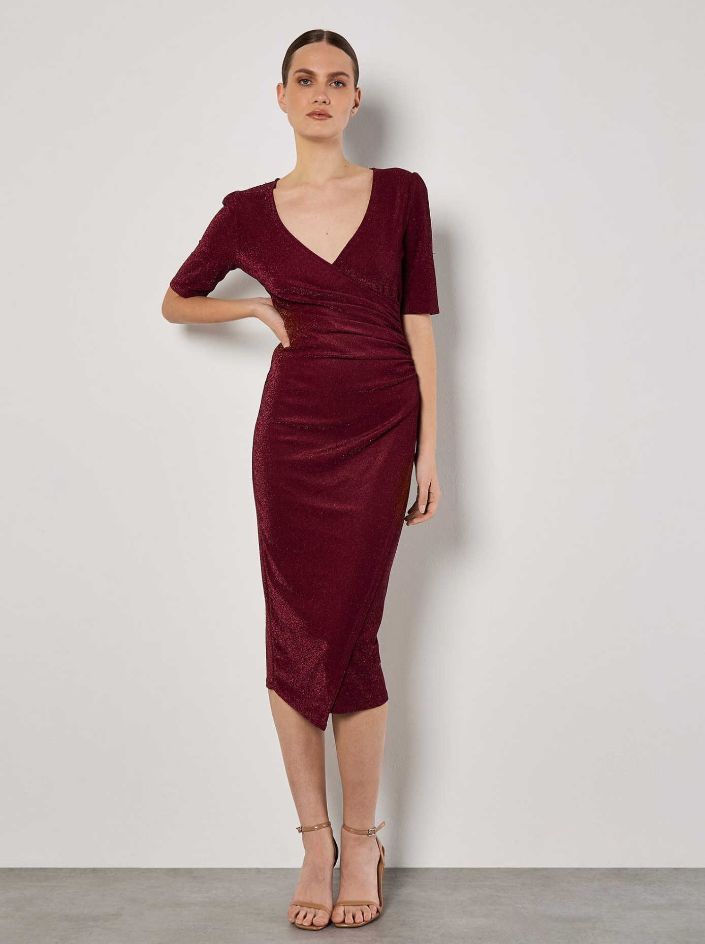 Foil Sparkle side Ruched Dress