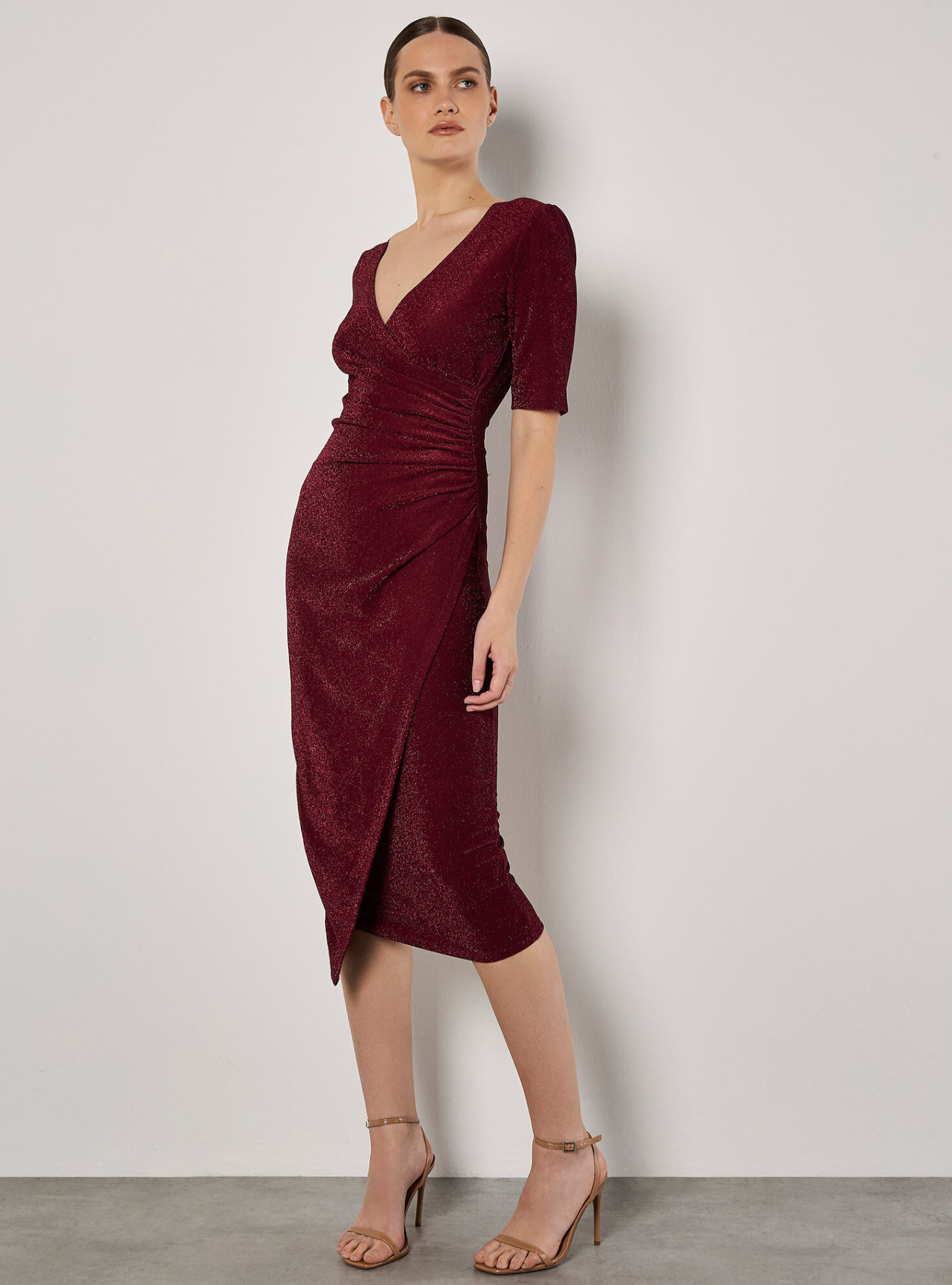 Foil Sparkle side Ruched Dress