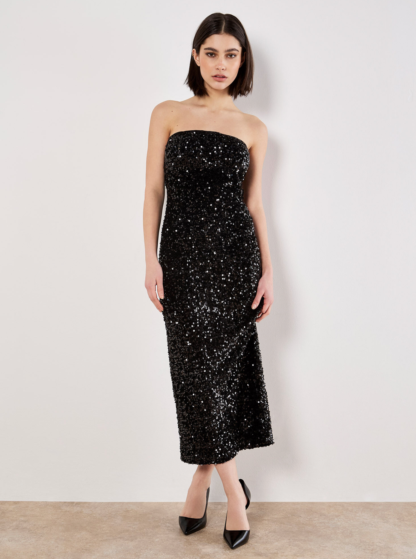 Sequin Bandeau Velvet Bodycon Midi Dress