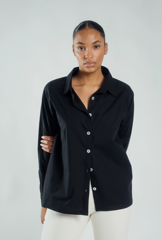 Cotton Poplin Button Down Shirt (Jet)
