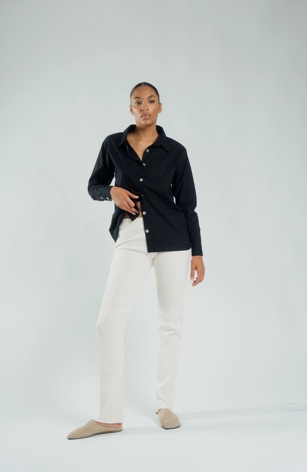 Cotton Poplin Button Down Shirt (Jet)