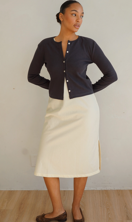 Cotton Rib Cardigan (Charcoal)