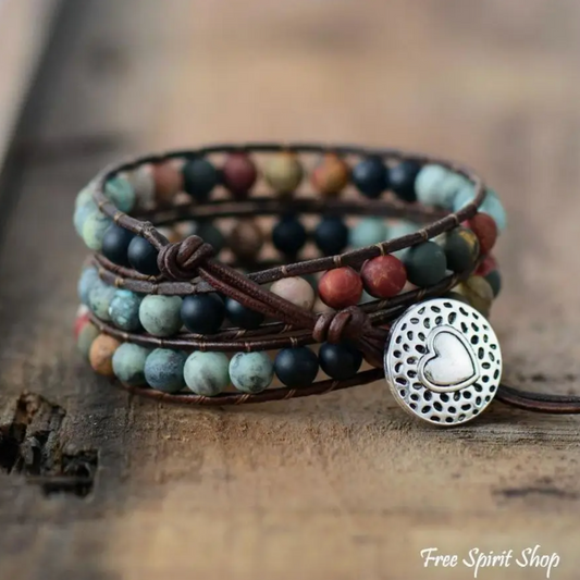 Natural "Love" Leather Wrap Bracelet