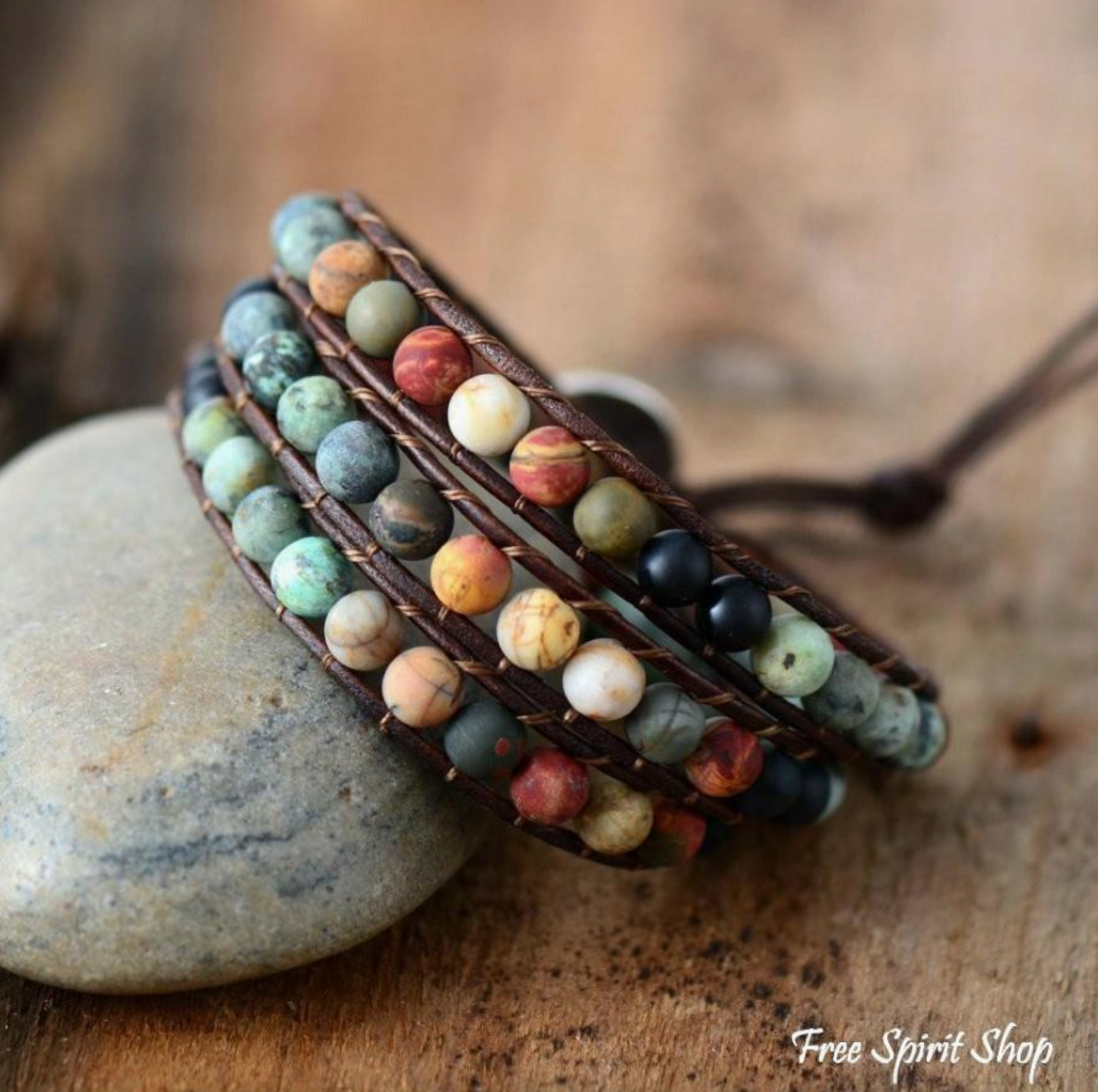 Natural "Love" Leather Wrap Bracelet