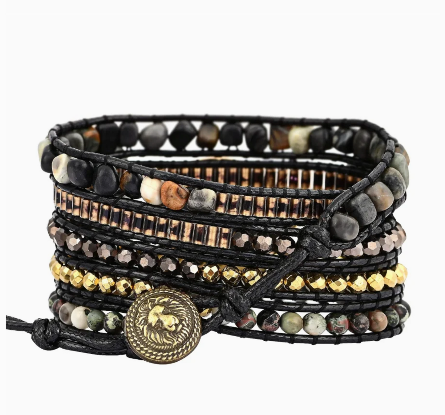 Natural Black Labradorite & Picasso Jasper Wrap Bracelet