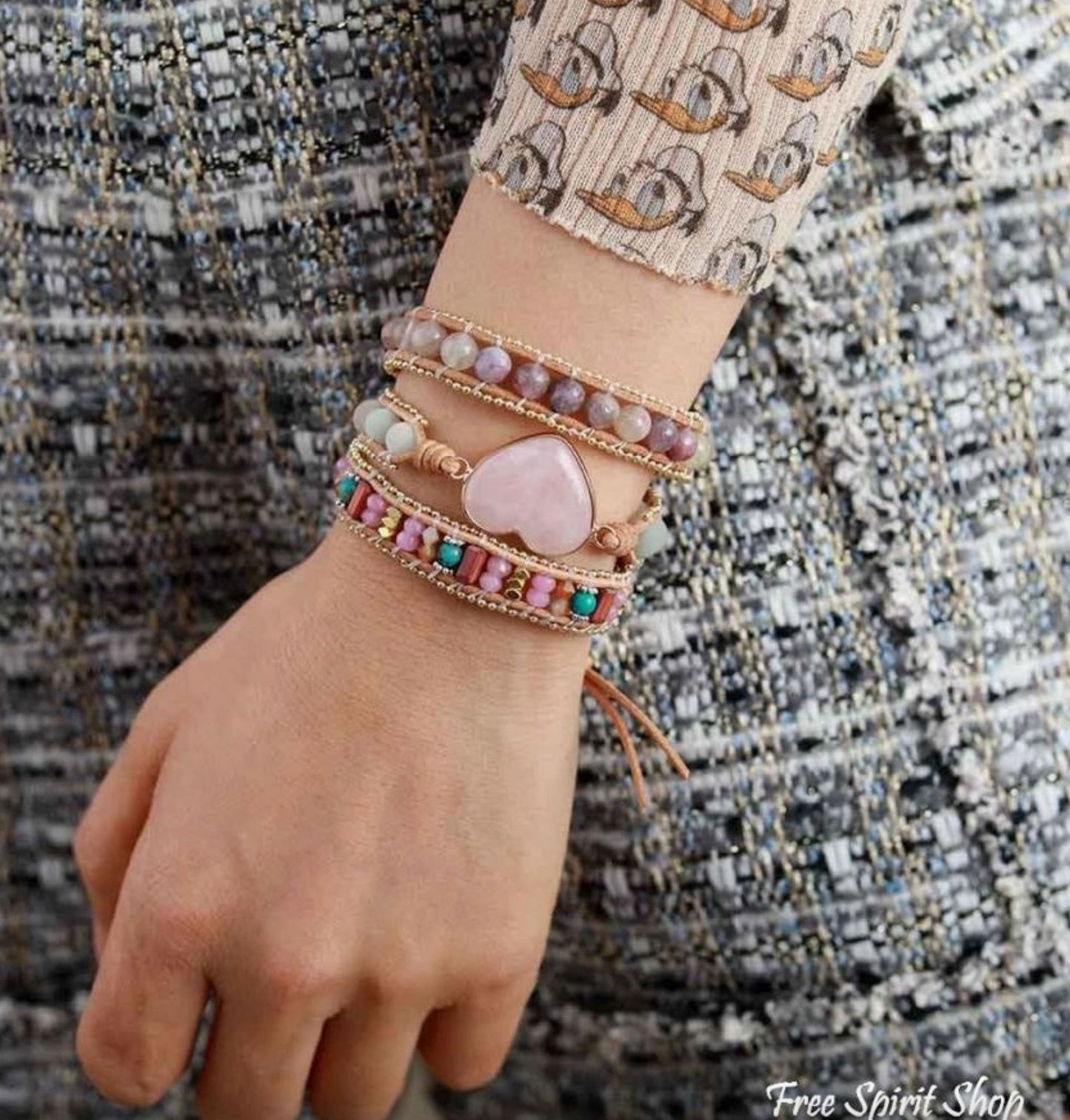 Rose Quartz Heart & Amazonite Wrap Bracelet