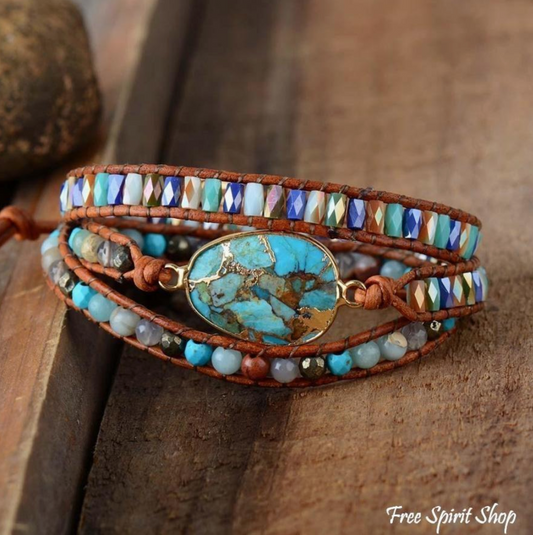 Natural Turquoise & Jasper Wrap Bracelet