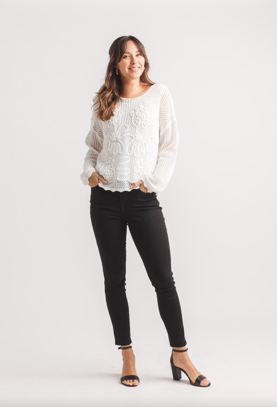 Floral Knit Pullover (White)