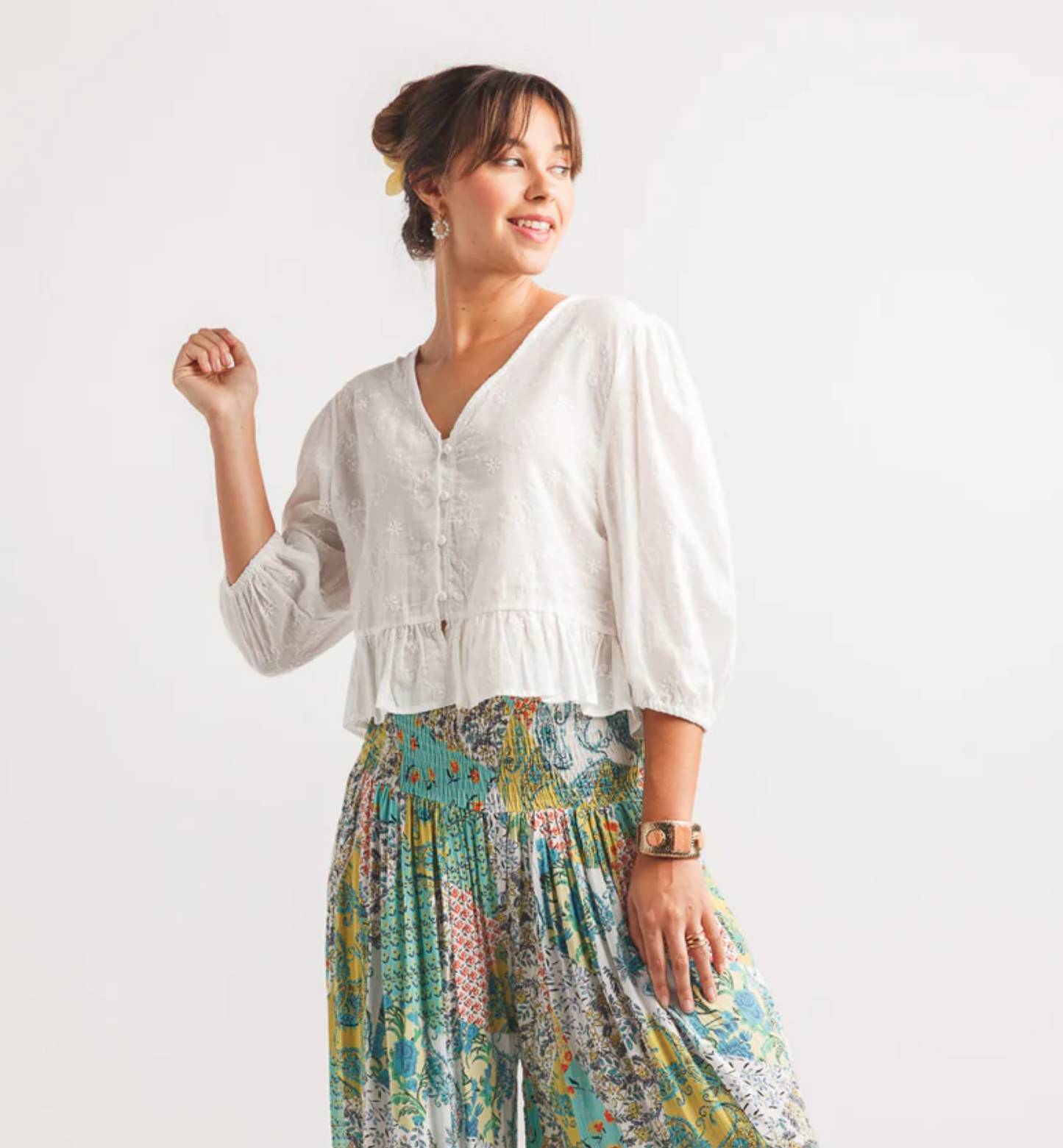 Embroidered Blouse With Elastic Cuffs