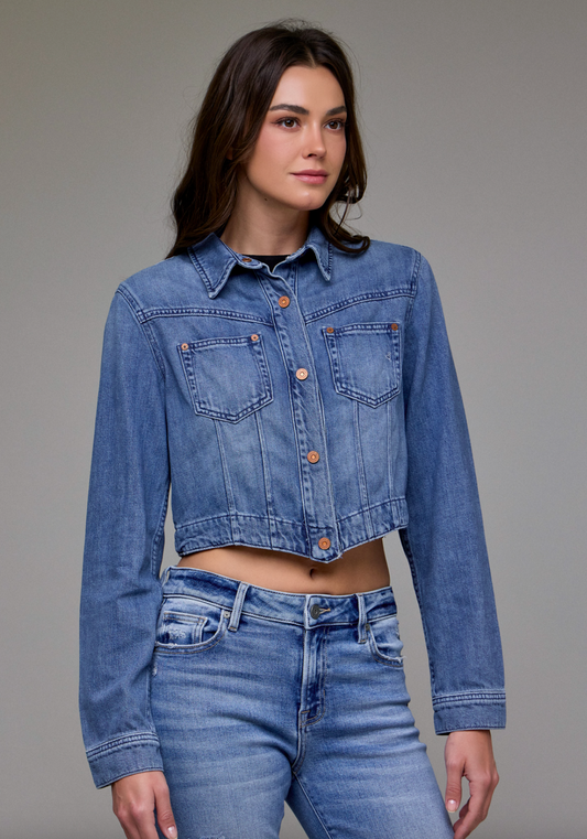 Super Soft Cropped Denim Jacket (Mid Wash)