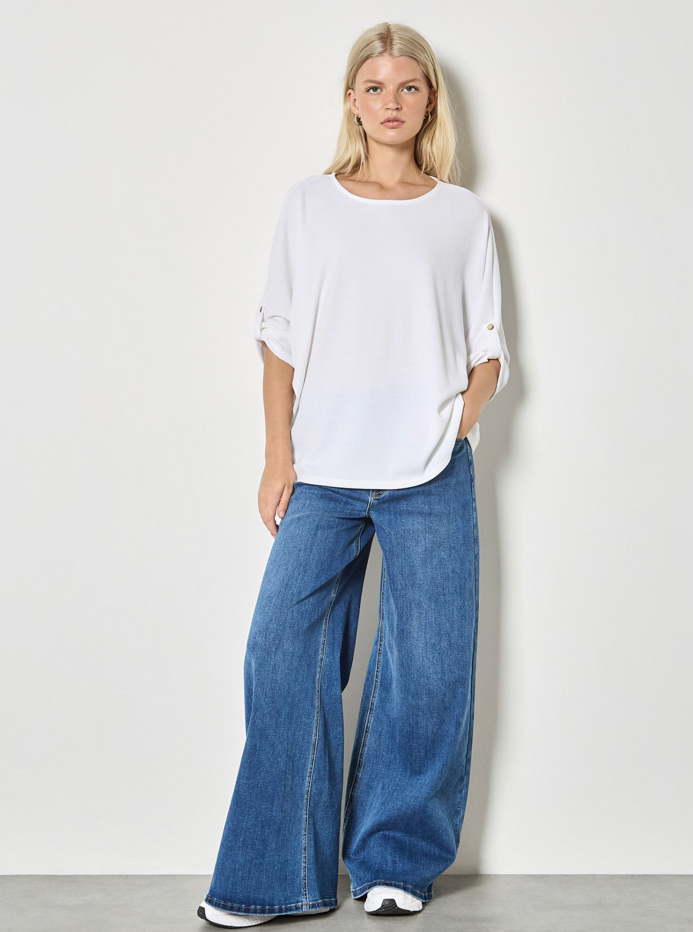 Waffle Knit Button Detail Top