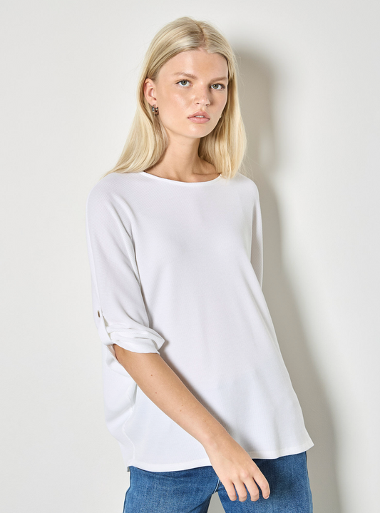 Waffle Knit Button Detail Top