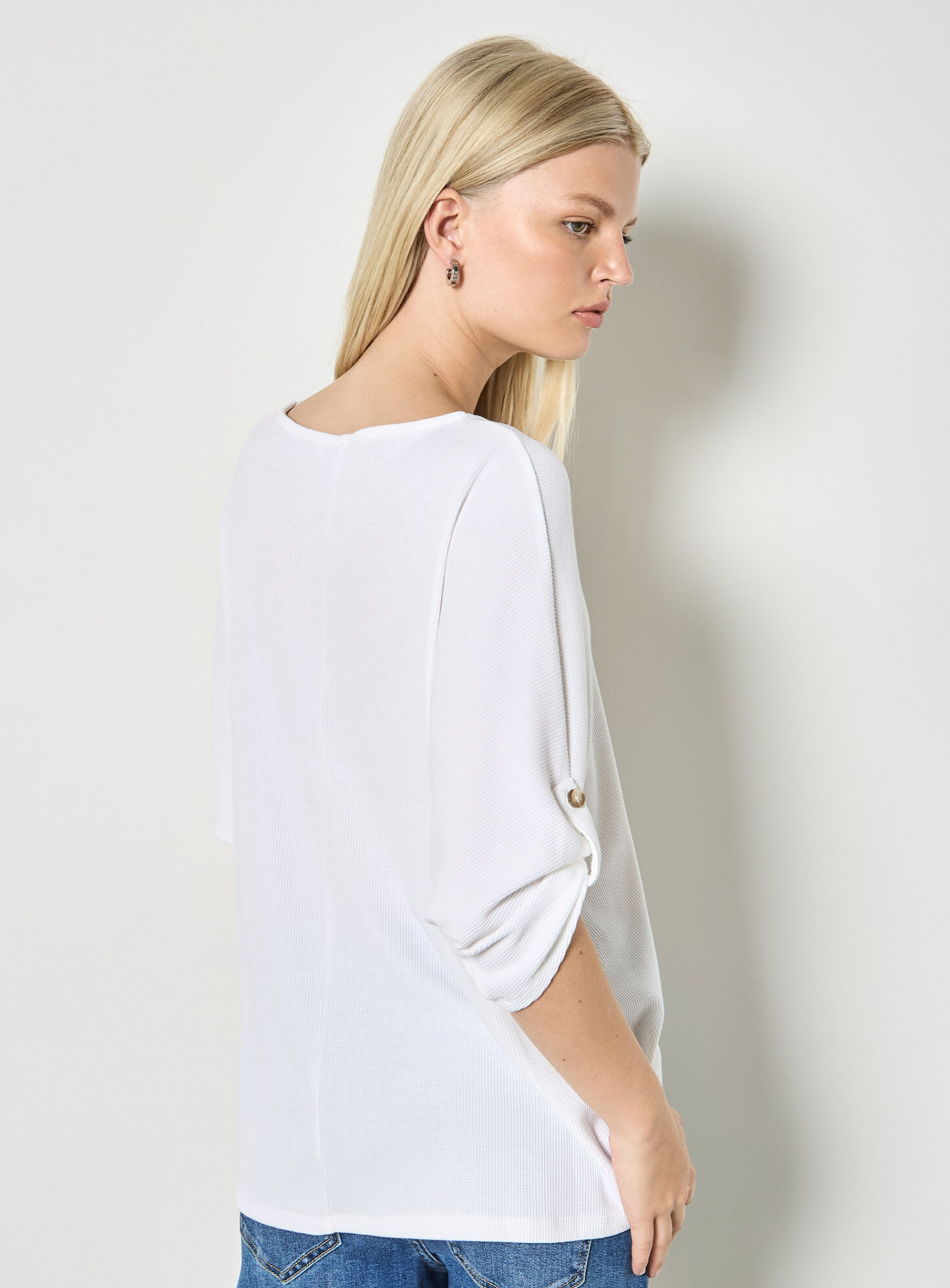 Waffle Knit Button Detail Top