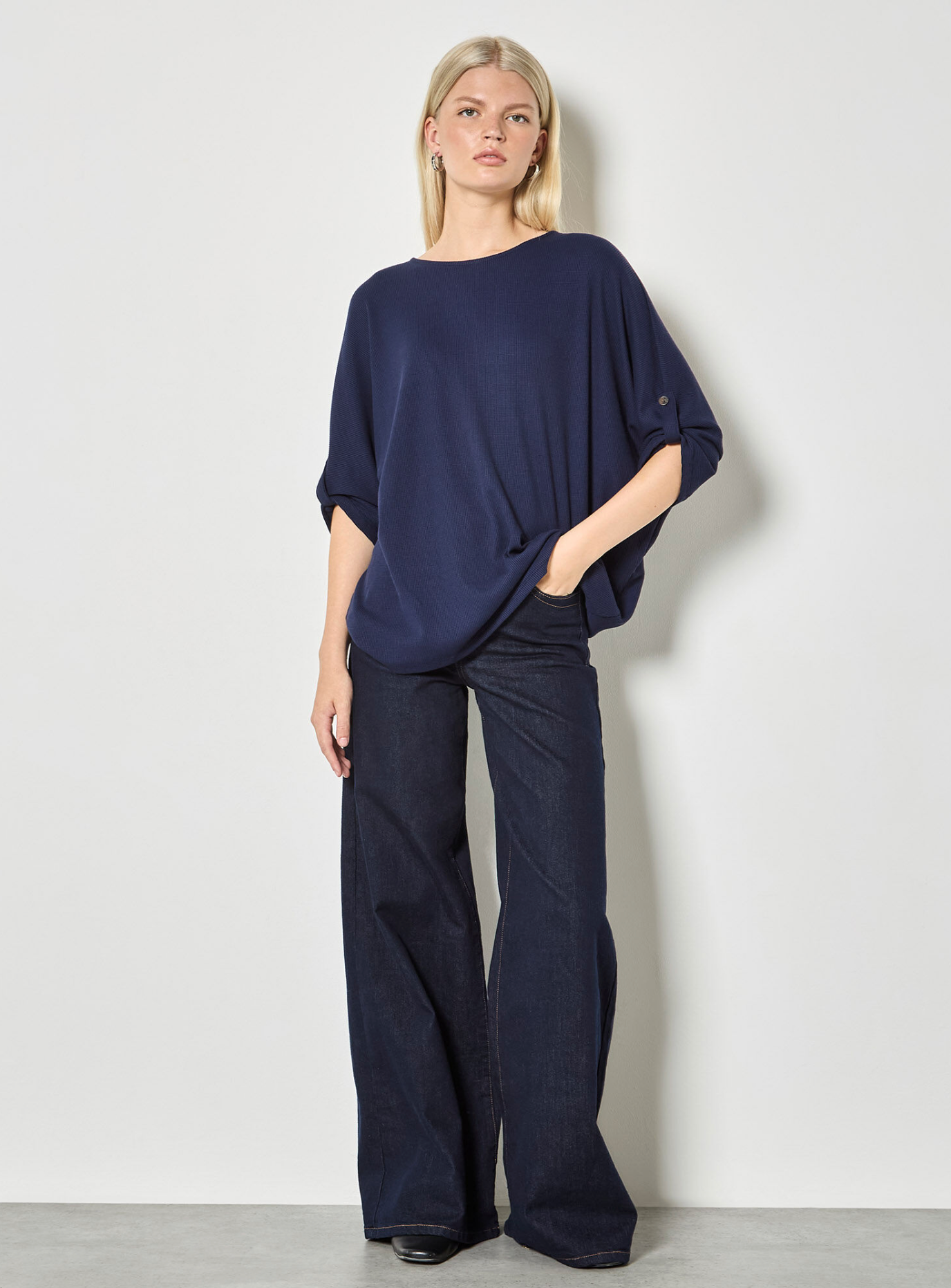 Waffle Knit Button Detail Top