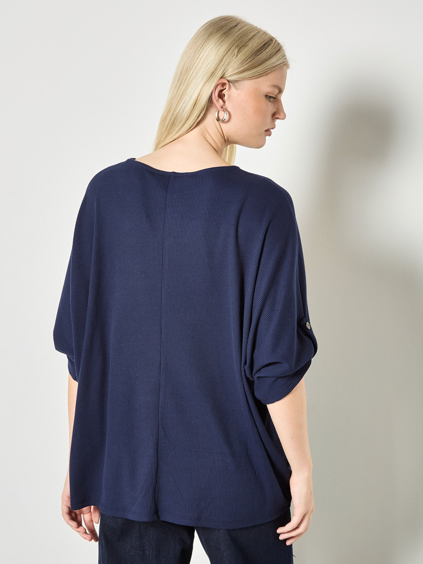 Waffle Knit Button Detail Top