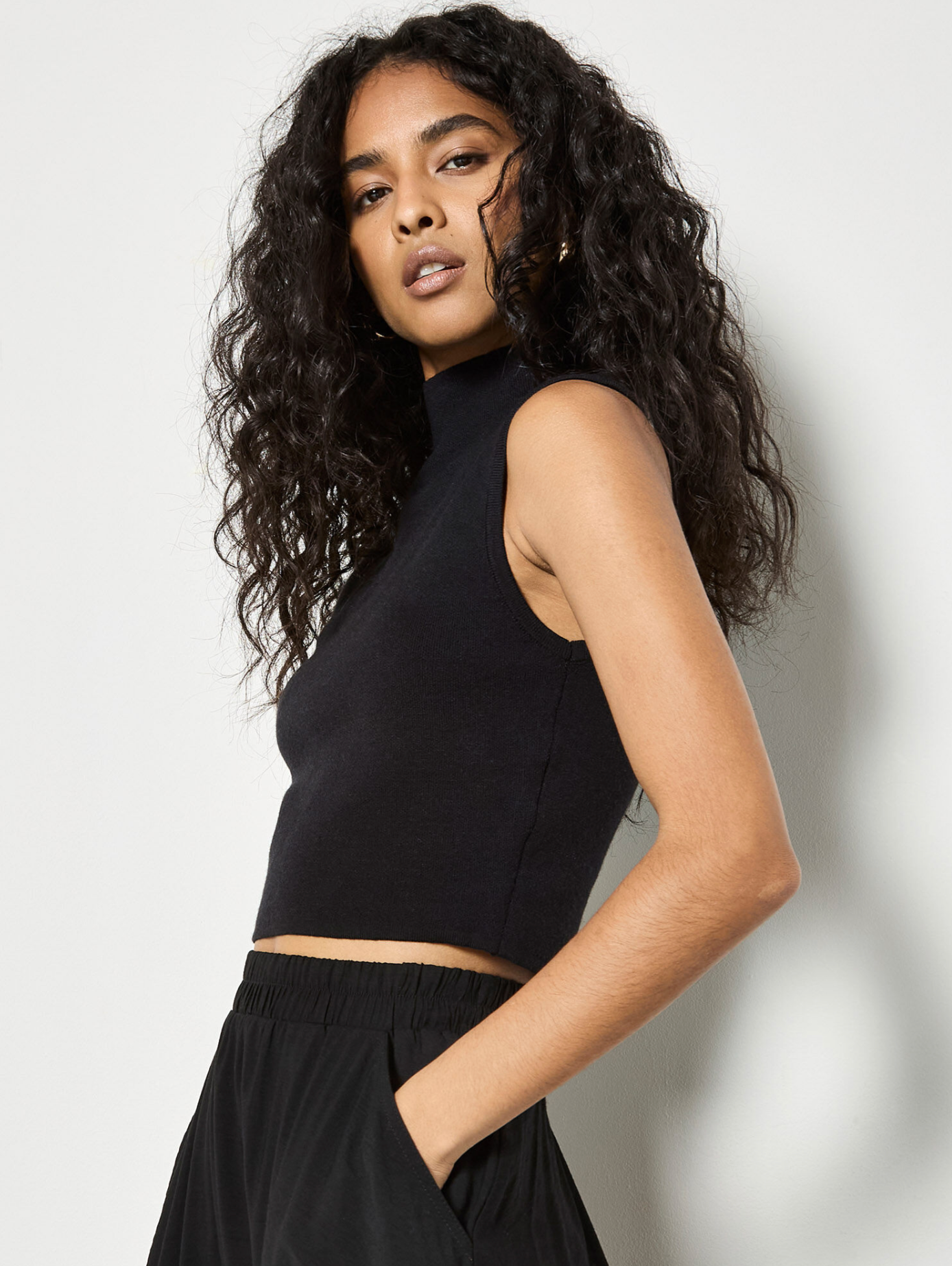 High Neck Knitted Crop Top