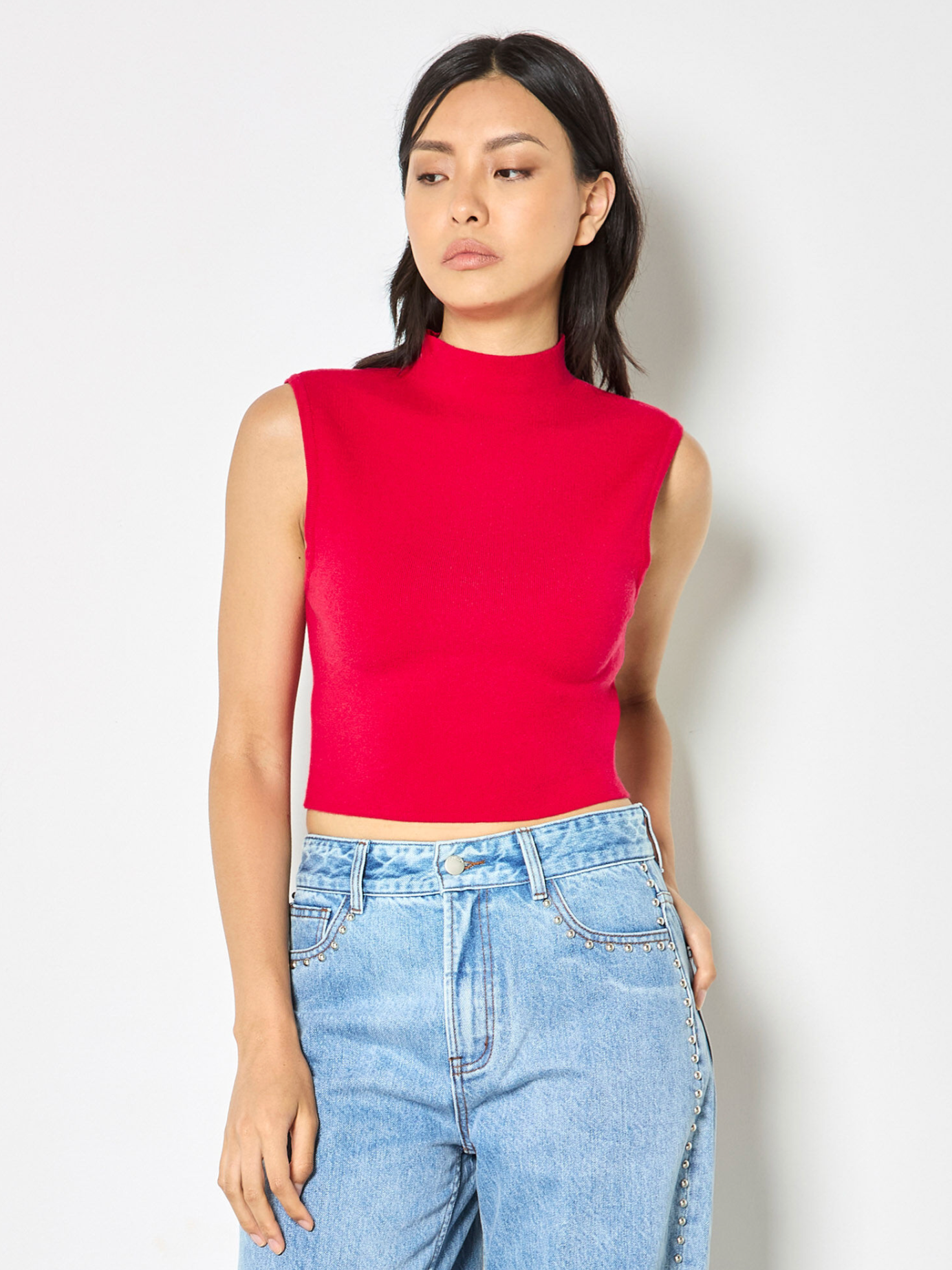 High Neck Knitted Crop Top